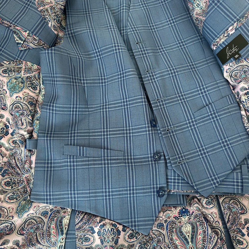 Custom Blue Plaid 3 piece Suit
